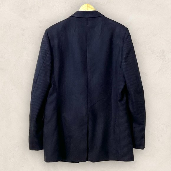 Blazer Men's 100% Wool Navy Striped 2Button Jacket Made in Romania Size 42R - Picture 2 of 9